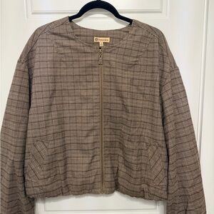 Democracy Plaid Zip-Front Bomber Jacket - Taupe Brown